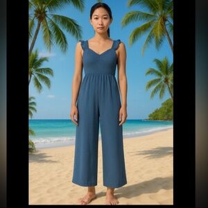 Inspired Hearts-  blue pinstripes jumpsuit- Size Medium- Female